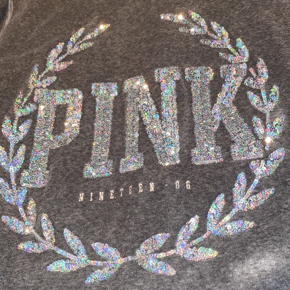 NWOT~VINTAGE VICTORIAS SECRET PINK VELOUR SEQUIN ZIP UP HOODIE - Picture 6 of 9